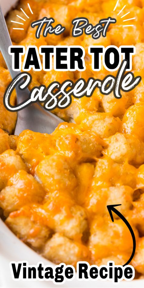 This TATER TOT CASSEROLE is a fun casserole recipe that is so kid-approved. Very easy to make and a great one-dish meal to make on any day of the week. With ground beef, vegetables, tater tots and gooey cheese, it's a simple dinner winner! #tatertot #tatertotcasserole #casserole #easyrecipe #casserolerecipe Tator Tot Recipe, Beef Tater Tot Casserole, Mexican Tater Tot Casserole, Best Tater Tot Casserole, Cheesy Tater Tot Casserole, Casserole Beef, Easy Tater Tot Casserole, Cheesy Tater Tots, Tater Tot Recipes