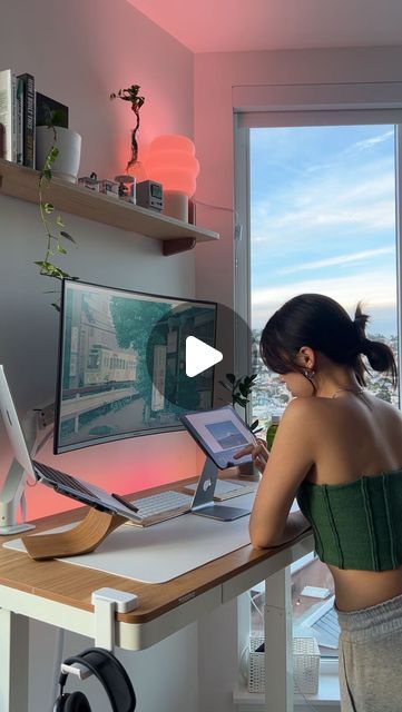 marisa on Instagram: "Am I the only one who enjoys being jetlagged? I love how the light shines through my workspace and the extra hours in my day 🌄

Currently prepping for a very important early call with a team in eastern time! 🧸 

Sunrise timelapse set up:
Balance board — @letsmovemate 
Plant pot — @plats_official 
Standing desk — flexispot 48” maple (🔗 in amazon “desk set up”)
Wooden keyboard and trackpad tray — grovemade (🔗in bio)
Laptop stand — yohann (🔗 in bio)" Sunrise Timelapse, Growth Design, Wooden Keyboard, Amazon Desk, User Testing, User Flow, Am I The Only One, Ux Designer, My Workspace