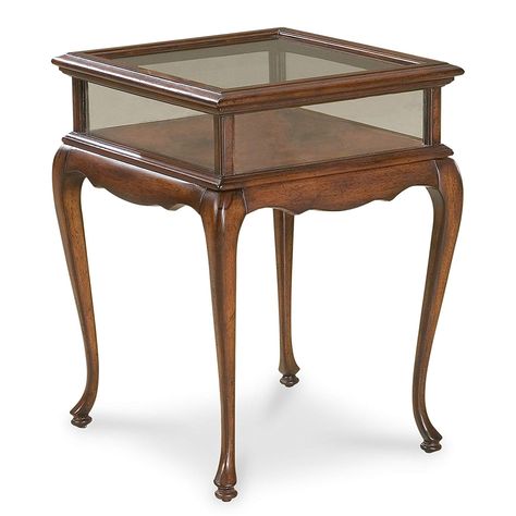 Tables - Chelmsford Curio Accent Table - End Table - Display Table - Cherry Finish Curio Table, Side And End Tables, Glass Top Table, French Furniture, Wood Glass, Indoor Furniture, Fabric Shades, Accent Table, Mattress Furniture