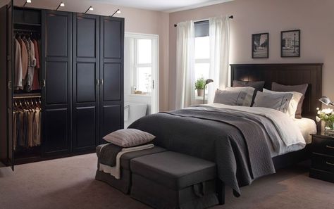 IKEA Undredal room set Black Wardrobe Bedroom, Ikea Bedroom Furniture, Cama Ikea, Dark Bedroom Furniture, Design Ložnic, Wardrobe Bedroom, Black Bedroom Furniture, Ikea Bedroom, Dark Bedroom