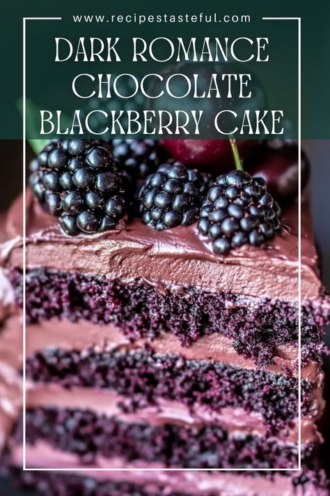 This luxurious Dark Romance Chocolate Blackberry Cake features moist chocolate layers, a rich blackberry compote, and a glossy chocolate ganache. Perfect for special occasions or indulgent desserts, it’s a delightful treat that balances sweetness and tartness beautifully. Dark Romance Cake Recipe, Chocolate Cake With Fruit Filling, Dark Romance Chocolate Blackberry Cake, Chocolate Blackberry Cake, Chocolate Cake With Raspberry Filling, Raspberry Chocolate Cake, Blackberry Whiskey, Lucy Birthday, Chocolate Fruit Cake