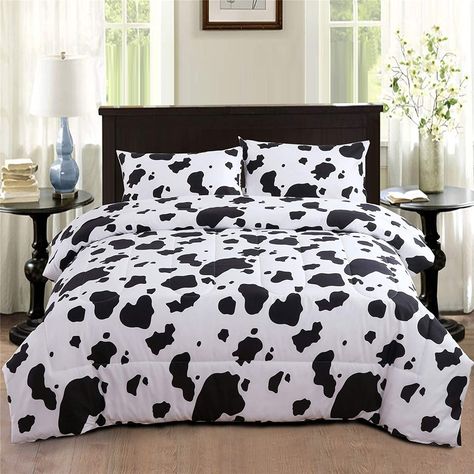 Cow Print Bedding Comforter Set Queen Size LINK: #homedecor #interiordesign #home #design #decor #affiliatelink #rugs #curtains #bedspreads #pillows #decorfurniture Cama Queen Size, Aesthetic Bedroom Decor, Patterned Bedding, Indie Room, Bed In A Bag, Print Comforter, Queen Comforter Sets, Bed Sets, Queen Comforter