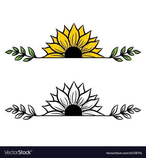 Sunflower Vector Illustrations, Half Flowers Drawing, Decoration With Leaves, Sunflower Vector, Flowers Drawing, Flowers Vector, Vector Illustrations, Flower Drawing, Abs Workout