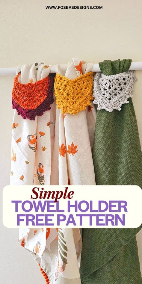 Easy crochet towel holder free pattern - Fosbas Designs Free Crochet Towel Toppers, Crochet Dish Towel Holder, Towel Toppers Sewing Pattern, Crochet Towel Holder Free Pattern Simple, Crochet Towel Topper Free Pattern, Crochet Towel Holder Free Pattern, Quick Christmas Crochet, Christmas Crochet Ideas, Crochet Towel Tops