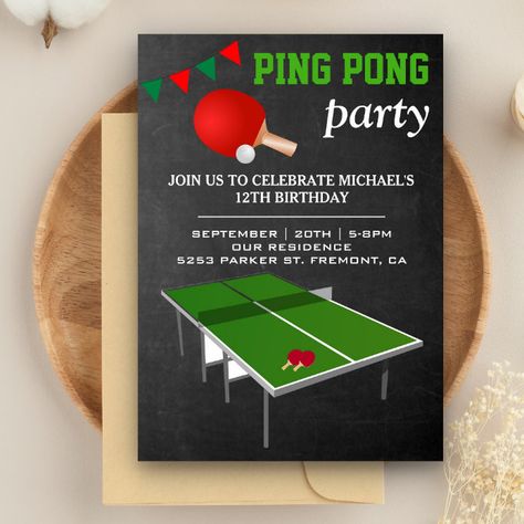 Sports Party Invitations, Sports Birthday Invitations, Kids Chalkboard, Sports Theme Birthday, Chalkboard Background, Sports Birthday, Pong Table, 12th Birthday, Event Details