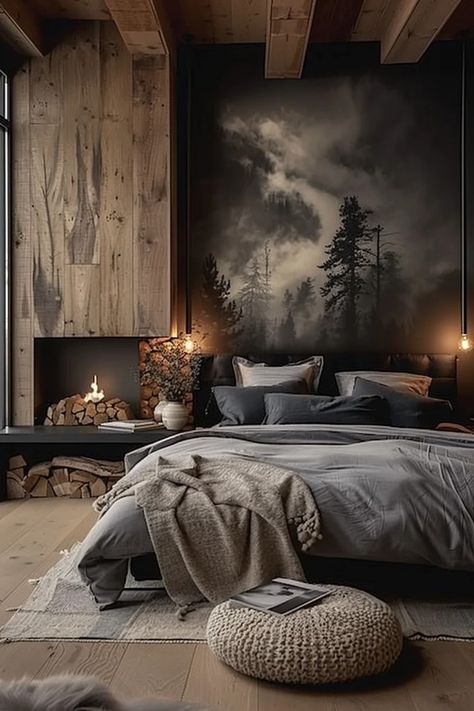 20 Moody Bedroom Designs with Dark Accents - Quiet Minimal Charm Aesthetic, Wooden House Design, Moody Bedroom, Modern Luxury Bedroom, Modern Bedroom Design, Design Del Prodotto, Bedroom Designs, Rustic Bedroom, Master Bedrooms Decor