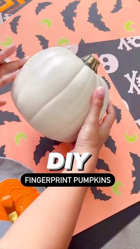 Jamie & Kelly | @heartsandkrafts has such a cute idea for fall and Halloween using the faux pumpkins from Dollar Tree!! How cute are these finger print... | Instagram Jamie Kelly, Print Instagram, Fingerprint Art, Thumb Print, Pop Up Art, Thumb Prints, Dollar Tree Finds, Faux Pumpkins, Fall And Halloween