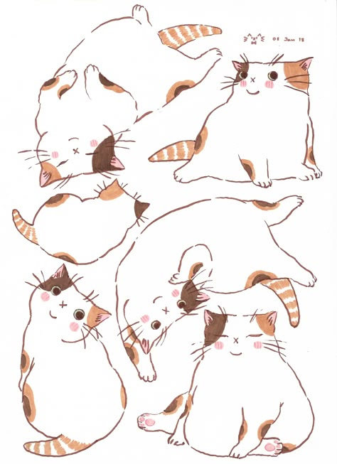 Cat Upside Down Drawing, Pouncing Cat Drawing, Cat Lying On Back Drawing, Cat Pose Illustration, Simple Cat Illustration, Cat Lying Down Drawing, Cat Pose Drawing, Chubby Cat Drawing, Lazy Cat Drawing