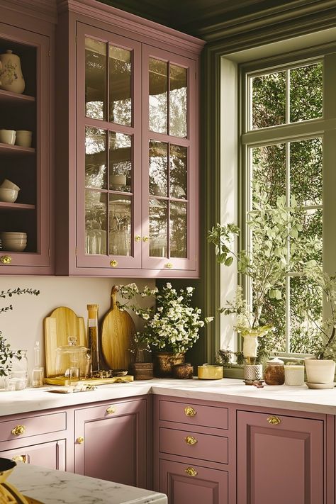 31 Apothecary Kitchen Decor Ideas – The Crafty Hacks Practical Magic Living Room Aesthetic, Kitchen Purple Cabinets, Deep Purple Kitchen, Victorian Kitchen Colors, Lavender Kitchen Cabinets, Kayla Place, Practical Magic Decor Inspiration, Green And Purple Kitchen, Practical Magic House Aesthetic