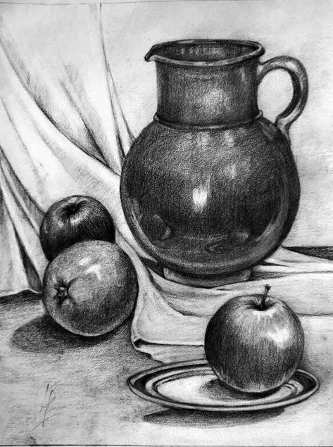 Still Life Pencil Shading, Pencil Drawing Inspiration, Still Life Sketch, Fruit Art Drawings, Abstract Pencil Drawings, Life Sketch, Design Art Drawing, Art Painting Tools, Cool Pencil Drawings