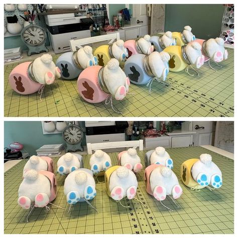 Bunny Butts Craft Dollar Tree, Jar Decorating Ideas, Candy Jars Diy, Plastic Candy Jars, Bunny Butts, Jars Diy, Easter 2024, Glass Candy Jars, Door Crafts