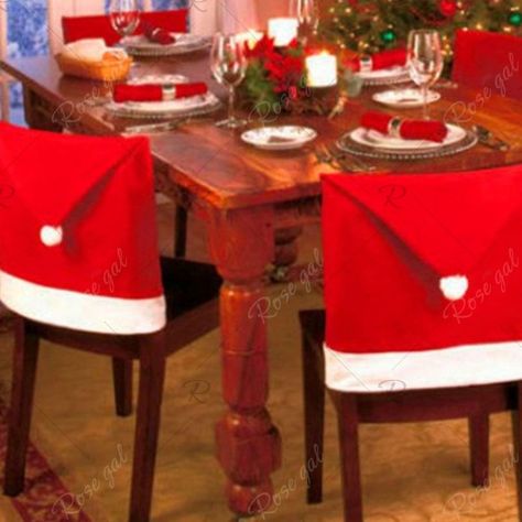 Christmas Dinner Decorations, Christmas Chair Covers, Chair Back Covers, Dinner Chair, Christmas Chair, Tafel Decor, Christmas Dinner Table, Santa Claus Hat, Dinner Decoration