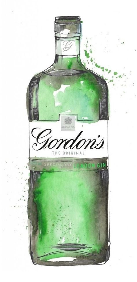 Gordon's (De Winton Paper co.) Gin Drawing, Gin Illustration, Gordons Gin, Gin Wedding, Bottle Of Gin, Beryl Cook, Mini Alcohol Bottles, Gordon's Gin, Drink Illustration