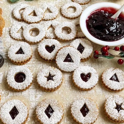 Pecan Linzer Cookies, Austrian Desserts, Hosting Christmas Dinner, Linzer Cookies Recipe, Linzer Cookies, Cookies Pastry, Pecan Cookies, Toasted Pecans, Raspberry Jam