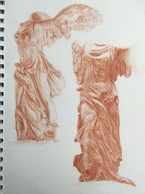 Study of Nike of Samothrace Nike Of Somathrace Tattoo, Nike Sculpture Tattoo, Nike Statue, Nike Of Samothrace Tattoo, Nike Of Samothrace Drawing, Nike Of Samothrace, Sacred Feminine, Art Oil, Statue