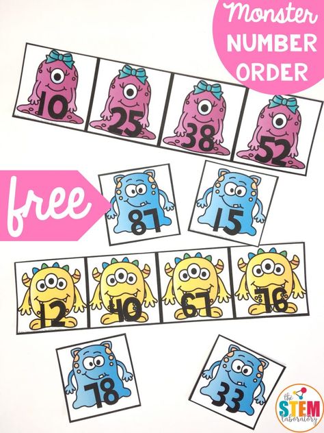 After students have mastered counting numbers and number recognition, it's time to extend their learning to work on number sequencing. And what better set of creatures to help them than this adorable set of monsters? These playful monsters will help students practice ordering 2-digit numbers. It makes a perfect math center for kindergarten or first grade! #numberorder #numbersequence #monsteractivities Ordering Numbers Activities 1st Grade, Number Sequencing Activities, Math Fact Games, Super Scary, Math Centers Kindergarten, Counting Numbers, Kindergarten Games, Math Printables, Ordering Numbers