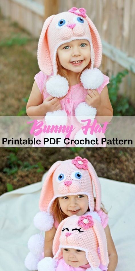 Crocheted Bunny Hat, Crochet Hat With Ears Pattern, Crochet Toddler Hat Free Pattern, Crochet Kids Hats Free Patterns, Animal Hat Crochet, Bunny Hat Crochet, Crochet Bunny Hat, Bunny Hats, Hat Crochet Patterns