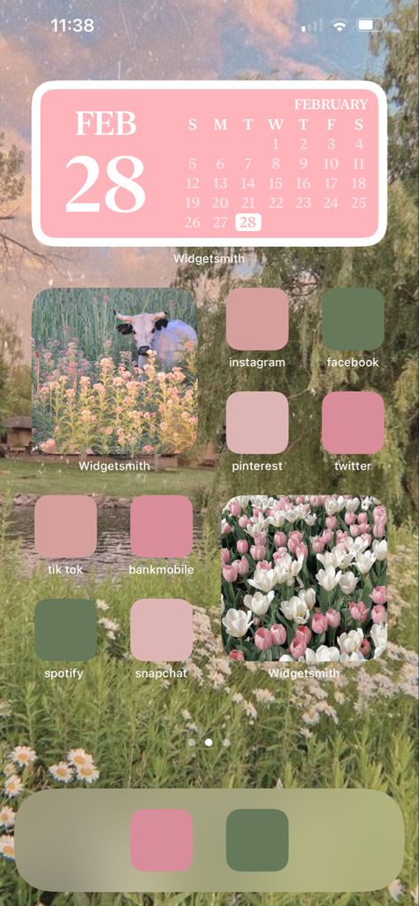 Themes For Phone Wallpaper, Flower Themed Homescreen, Cottage Core Iphone Layout, Pink Iphone Aesthetic Home Screen, Custom Home Screen Iphone Ideas, Flower Ios Homescreen, Phone Themes Aesthetic Pink, Spring Home Screen Iphone, Spring Home Screen Aesthetic