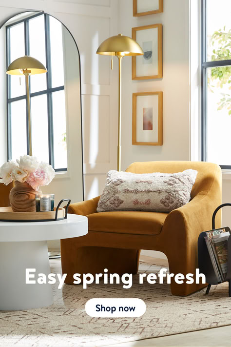 Make your space feel fresh with easy home updates, just in time for the new season. Find spring home decor ideas that make a big impact, without a ton of effort. From styling open kitchen shelves & spring tablescapes to curating a chic reading nook, bring your vision to life at Walmart. Walmart Furniture, Spring Room Decor, Spring Room, Bedroom Retro, Fall Lovers, Home Indoor, Lighting Decor, Eclectic Interior, Retro Home Decor