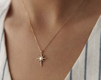 North Star Pendant, Polar Star, North Star Necklace, Star Necklace Gold, Star Charm Necklace, White Gold Chain, Gold Water, Star Pendant Necklace, White Gold Chains