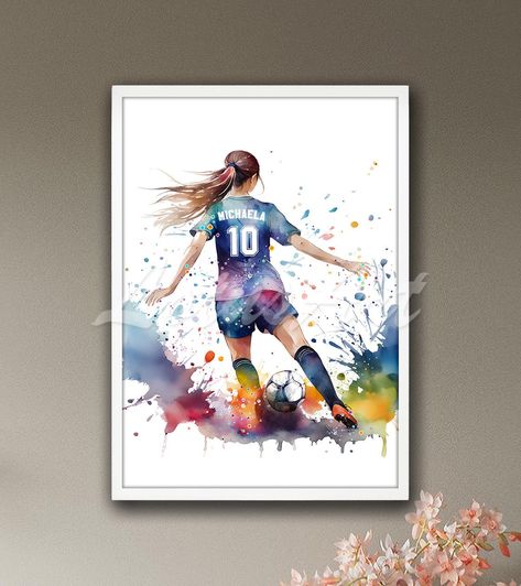 Girls Football Bedroom, Soccer Room Ideas For Girls Bedrooms, Girls Sports Bedroom, Football Watercolor, Bedroom 2025, Soccer Room, Football Bedroom, Number Wall Art, Soccer Wall Art