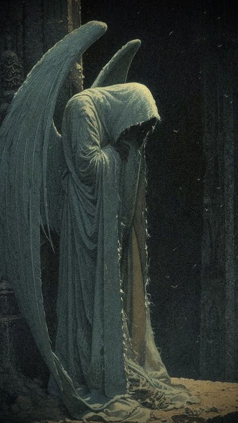 Hooded Angel, 70s Sci Fi Art, Dark Fantasy Artwork, Occult Art, Beautiful Dark Art, Scary Art, Soul Art, Historical Art, Medieval Art