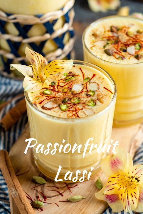 Traditional Indian lassi is sheer joy in a glass! Try our modern spin on a classic Indian drink, which features passionfruit pulp, cardamom, and vanilla. Indian Brunch Menu Ideas, Indian Summer Recipes, Diwali Punjabi, Angolan Food, Fruit Lassi, Indian Lunch Recipes, Indian Lassi, Tea Party Sandwiches Recipes, Red Pineapple