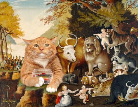 Peaceable Kingdom of cats, fishes, shrimps and other animals — FatCatArt - Great Artists' Mews Fat Ginger Cat, Ginger Cat Art, Ginger Tabby Cat, The Fat Cat, Cat Ginger, Fat Orange Cat, Famous Works Of Art, Fortune Cat, Arte Peculiar