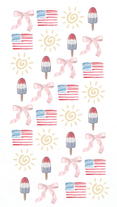 Sun, popsicle, flag, bow, cute, Fourth of July, wallpaper!! Pink Fourth Of July, Fourth Of July Wallpaper, July Wallpaper, 4th Of July Wallpaper, Iphone Wallpaper Preppy, Iphone Homescreen Wallpaper, Holiday Wallpaper, Preppy Wallpaper, Pretty Wallpaper Iphone