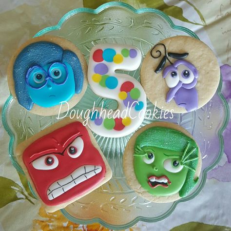 INSIDE OUT birthday!!!  #insideoutcookies Inside Out Cookies Decorated, Inside Out Birthday, 2 Birthday, Cookies Decorated, Birthday Cookies, 6th Birthday, 2nd Birthday, Cookie Decorating, Sugar Cookies