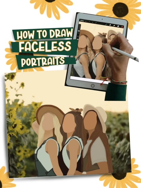 Procreate Picture To Drawing, Faceless Art Paintings, Procreate Faceless Portrait, How To Draw Faceless Portraits, How To Draw A Picture From A Photo, Faceless Family Portrait Painting, Faceless Art Illustrations, How To Draw A Portrait From A Picture, Procreate Family Portrait