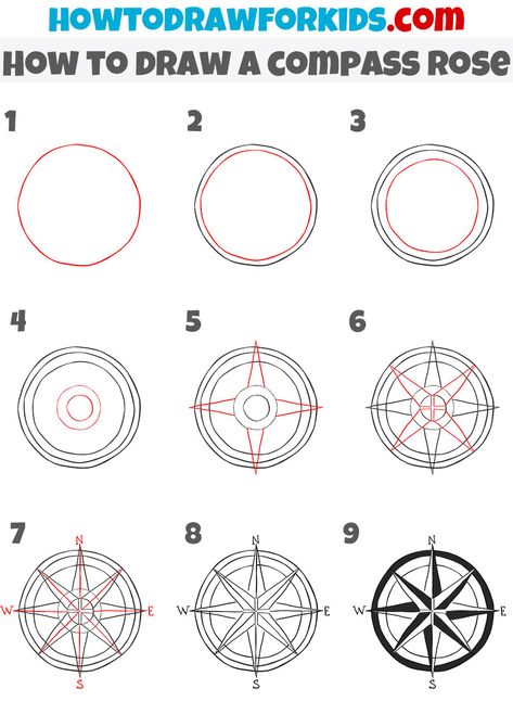 Compass Rose Art, Draw Objects, Compass Embroidery, Compass Drawing, Draw Doodles, Compass Art, Map Sketch, Map Compass, Wind Rose