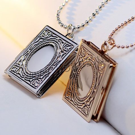 Fashion Locket Necklace, Brass, with 2lnch extender chain, Book, plated, with photo locket & ball chain, more colors for choice, nickel, lead & cadmium free, 28x19mm,china wholesale jewelry beads Fantasy Mha, Book Locket Necklace, Necklace Photo, Book Locket, Opal Pendant Necklace, Locket Pendant Necklace, Diy Bracelets Easy, Jewelry Bracelets Silver, Locket Charms