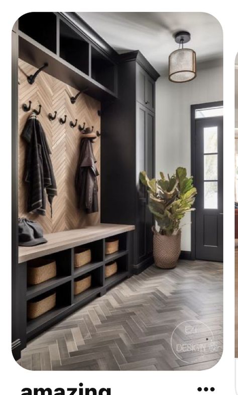 Entry Locker Ideas, Large Mud Room Ideas, Black Mud Room, Dark Mudroom, Mudroom Ideas Entryway Garage, Mud Room Ideas Entryway Entrance, Mudroom With Lockers, Entryway Lockers, Black Mudroom