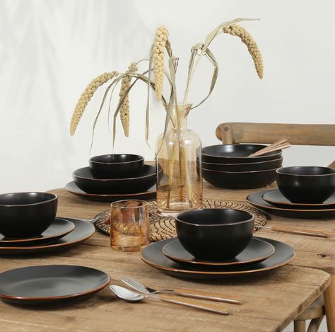 Stone Lain Brasa 16-Piece Dinnerware Set Stoneware, Black: Dinnerware Sets Square Dinnerware Set, Dining Ware, Plates And Bowls Set, Pasta Plates, Stoneware Dinnerware Sets, Stoneware Dinnerware, Kitchen Dinnerware, Dish Sets, Rustic Chic