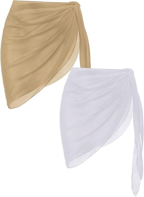 Ekouaer Womens 2 Pieces Beach Sarongs Sheer Cover Ups, Chiffon Bikini Wrap Skirt for Swimwear, Small, White-01khaki at Amazon Women’s Clothing store Mermaid H2o, Feminine Dance, Blue Hair Extensions, Pareo Skirt, Sarong Skirt, Summer Wishlist, Beige Skirt, Beach Coverup Dress, Beach Sarong