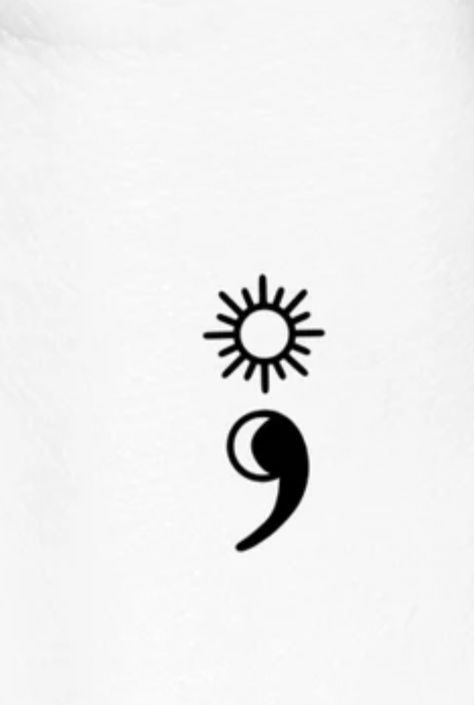 Semi-colon Tattoo Sun Moon, Semi-colon Tattoo Sun And Moon, Sun Semicolon Tattoo, Sun Moon Semi Colon, Moon Semi Colon, Sun And Moon Semi Colon, Semi-colon Tattoo Ideas Design, Tattoo Ideas Semicolon, Thumbprint Tattoo