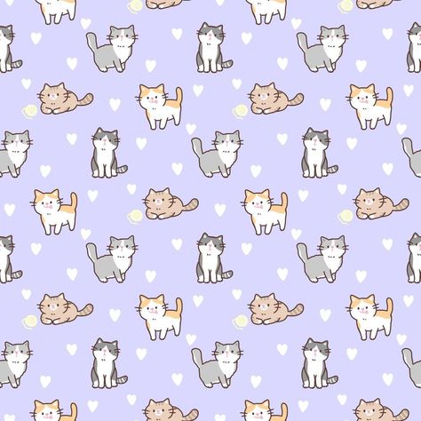 Cat Illustration Design, Cute Cartoon Cat, Cat Illustration, Cartoon Cat, Seamless Pattern, Cute Cartoon, Illustration Design, Purple, Pattern