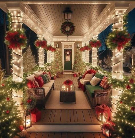 Christmas Dreaming, Cozy Christmas Decor, Creative Christmas Trees, Christmas Decor Inspiration, Christmas Themes Decorations, Christmas Porch Decor, Christmas Wonderland, Christmas Porch, Christmas Room