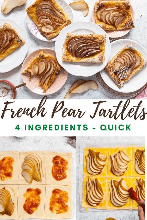 Mini French Puff Pastry Pear Tarts are easy and prepared in 20 minutes! A buttery & flaky crust topped with your favourite jam & juicy pears. Puff Pastry Pear Tart, Puff Pastry Pear, French Bistro Food, French Puff Pastry, Pear Tarts, French Meal, Easy Puff Pastry Recipe, Opera Cake, French Baking