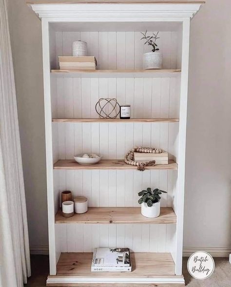 Upcycled Bookshelf, Upcycle Bookshelf, Refurbished Bookcase, Upcycle Bookcase, Bookshelf Decor Living Room, Bookshelf Makeover, Bookcase Makeover, Painted Bookshelves, Exterior Finishes