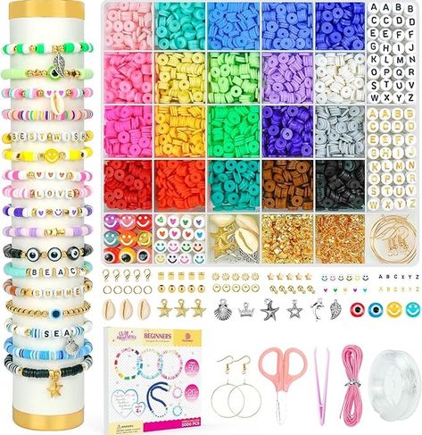 5000 Pcs Preppy Polymer Clay Beads with Charms Kit for Jewelry Making, DIY Arts and Crafts Birthday Gifts Toys Clay Beads Bracelet, Crafts Birthday, Bracelet Making Kit, Beading For Kids, Jewelry Making Kit, Bead Kits, Ring Crafts, Childrens Jewelry, Letter Beads