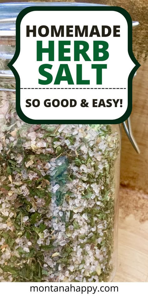 Close-up glass clear jar with herb salt Infused Salt Recipes, Flavored Salts Recipes, Herb Salt Recipe, Herbal Salt, Herb Salt, Infused Salt, Foods Ideas, Dry Mixes, Rustic Recipes