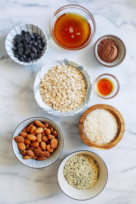 Dark Chocolate, Almond and Coconut Granola- inspired by Almond Joy candy bars, this granola is a much more nutritious way to get your candy fix! (plant-based   gluten-free) Coconut Granola Recipe, Protein Energy Bites, Calorie Density, Bake Oatmeal, Gf Treats, Raw Treats, Toasted Coconut Chips, No Bake Oatmeal Bars, No Bake Energy Bites