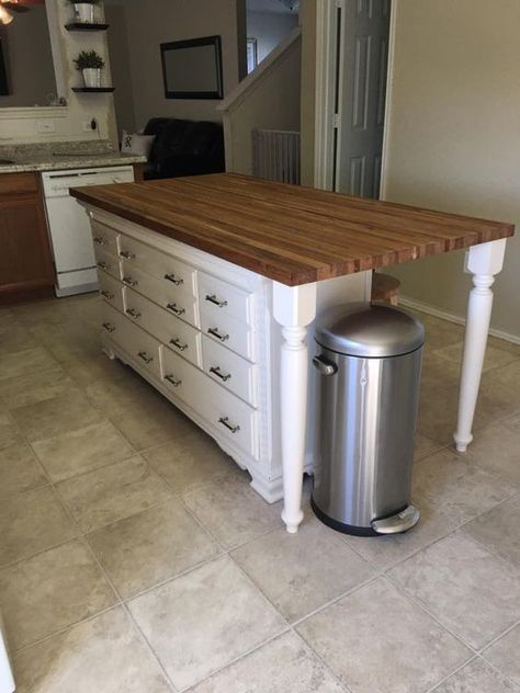 Kitchen Island Table Designs Indian Style Kitchen Design, Kitchen Islands Ideas With Seating, Dresser Kitchen Island, Repurposed Dresser, Simple Kitchen Design, Kitchen Tiles Design, Narrow Kitchen, Kitchen Island Ideas, Farmhouse Kitchen Island