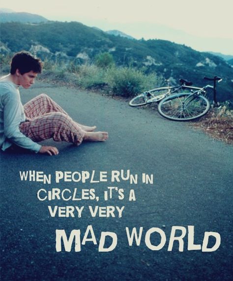 Mad World // Gary Jules Donnie Darko Tattoo, Tokyo Mew Mew, Donnie Darko, Mad World, Tv Show Games, People Running, Graphic Tshirt Design, Jake Gyllenhaal, School Pictures