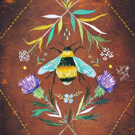 katie⚡️daisy on Instagram: “Designing my first run of PATCHES today. Which images of mine would you like to see embroidered & wearable?! (Besides this bee, of course!…” Insect Painting, Katie Daisy, Bee Painting, Nature Art Prints, Painting Nature, Bee Art, Acrylic Artwork, Art Et Illustration, Art And Illustration