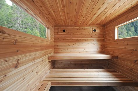 Designing your sauna: most of the time L benches look better on paper than in real life | Saunatimes Sauna Bench Design, Sauna Bench, Mobile Sauna, Building A Sauna, Wood Sauna, Sauna Diy, Finnish Sauna, Sauna Design, Wood Supply