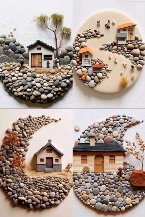 Shells Art, Stone Pictures Pebble Art, Coastal Crafts, Stones Aesthetic, Stones Garden, Wire Sculptures, Artistic Ideas, Diy Rock Art, Rocks Painted