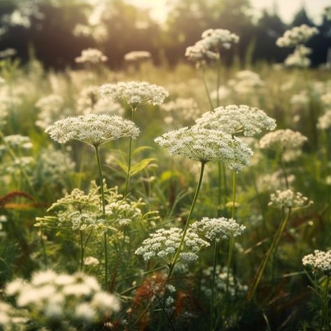 A field of Queen Anne's Lace in the summer Michigan Wildflowers Native Plants, Queens Anne Lace, Queen Annes Lace Bouquet, Queen Anne Lace Flower, Field Of White Flowers, Wisconsin Wildflowers, Wildflower Aesthetic, White Wild Flowers, Queen Anne Lace